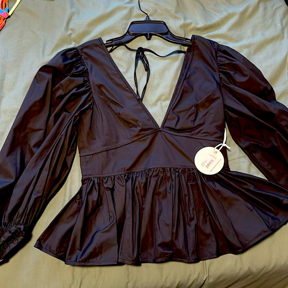 STAUD Black Puff Sleeve Blouse